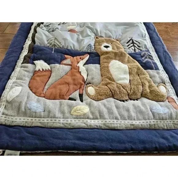 Lambs & Ivy Sierra Sky Blue/Gray Woodland Forest Nursey Baby Crib Blanket Quilt - Picture 4 of 9